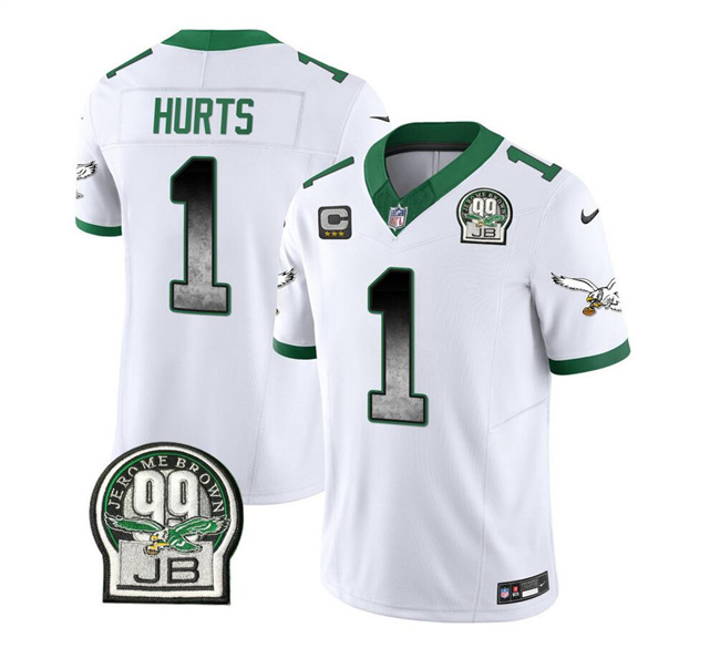 Men's Philadelphia Eagles #1 Jalen Hurts White 2023 F.U.S.E. With 3-star C Patch Throwback Vapor Untouchable Limited Football Stitched Jersey - Click Image to Close